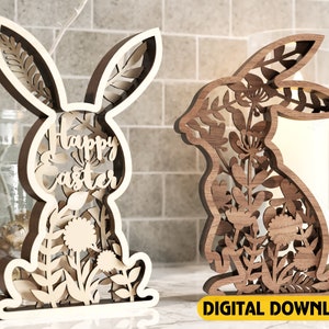 Easter Laser Cut Files Bunny SVG layered bundle, Floral rabbit multilayer Digital Download |#178|