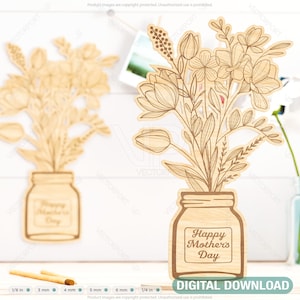 Standing Pot Flowers Personalized for Mom, Mother’s day gift laser cut Engraving SVG plan, Customizable Diy gift Digital Download |#187|