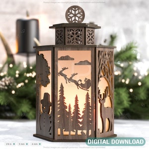 Christmas Lamp Night Light Deer Lantern Decoration Candle Holder Tea light Winter Snowy Forest Lantern Digital Download SVG |#231|