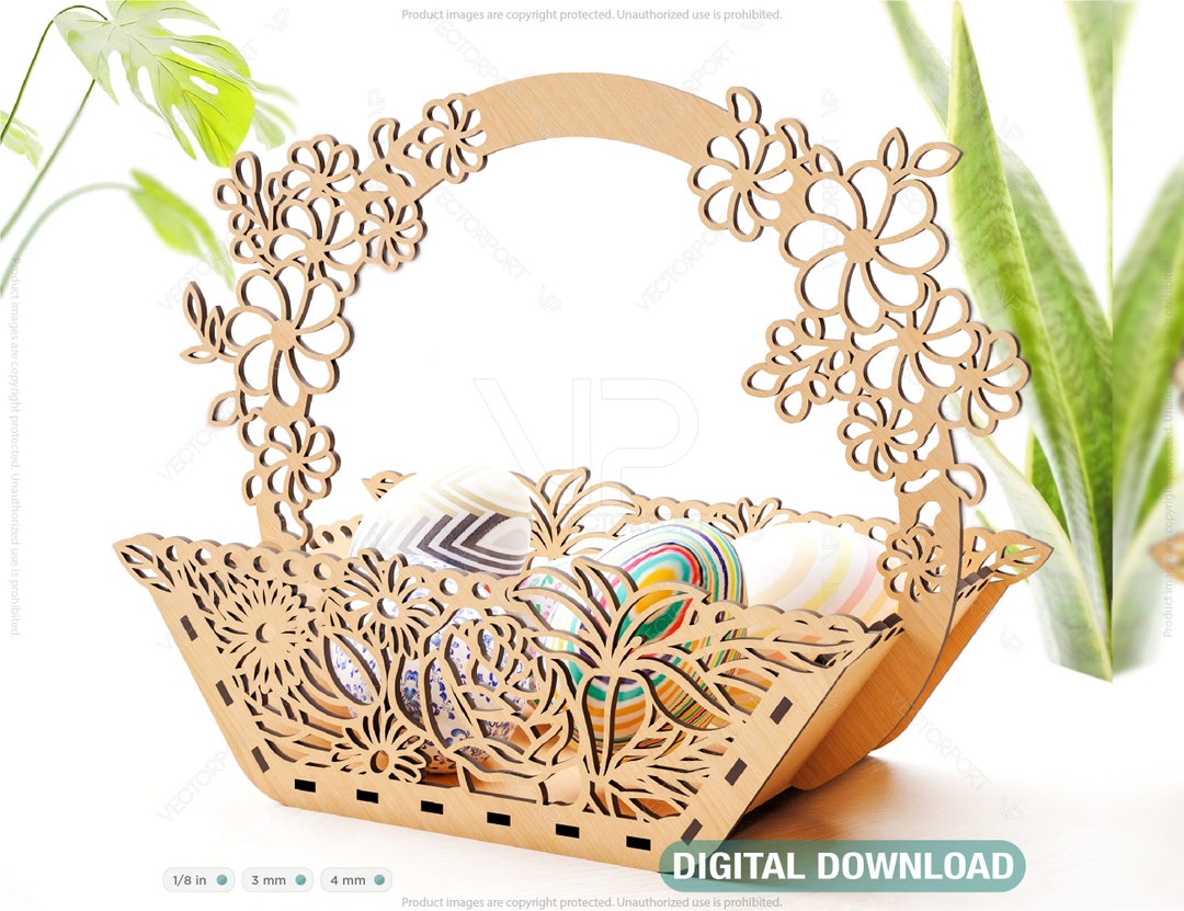 Decorative Laser Cut Wooden Easter Basket Laser Cut Egg Bowl SVG Files ...
