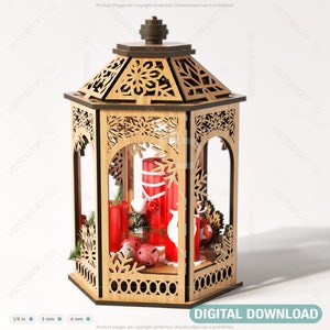 New Year Christmas Scene Wooden Diorama Lantern Lamp Night Decoration Lampshade Table Candle Holder Digital Download SVG |#171|