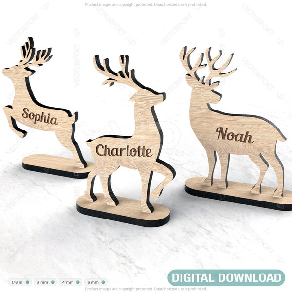 Weihnachten Stehendes Rentier personalisiert mit Bäumen Neujahr Dekorationen Digitaler Download SVG |#045|