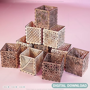 Taglio laser decorativo scatola di legno scatola regalo ornamentale geometrica modello portacandele matrimonio download digitale / SVG, DXF /#115/