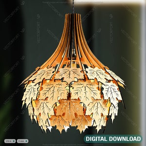 Skandinavische Ahornblätter Hängen Holz Kronleuchter Lampenschirm Anhänger Licht Vorlage svg Laser geschnitten Digital Download | SVG, DXF, AI |#128|