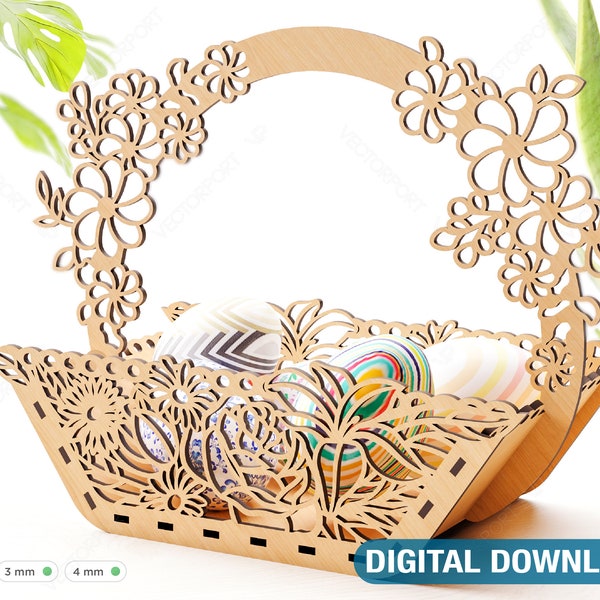 Decorative Laser Cut Wooden Easter Basket Laser cut Egg Bowl SVG files cnc template laser cut Digital Download | SVG, DXF |#142|