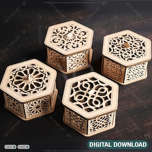 Hexagon Laser Cut Dekorative Geschenkbox aus Holz Hochzeit Gunsten Laser geschnitten Juwelier Etui Digital Download | SVG, DXF, AI |#145|