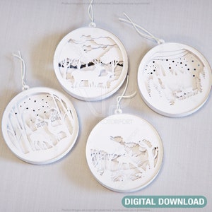 Palline di Natale Decorazioni per l'albero Artigianato Palline da appendere Arte della carta Intaglio del legno Modelli tagliati al laser Download digitale / SVG, DXF, AI /#053/