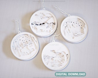 Christmas balls Tree Decorations Craft Hanging Bauble Paper art wood carving laser cut templates Digital Download | SVG, DXF, AI |#053|