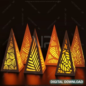 Christmas Tree Papercut Lanterns Candle Holder Svg Laser Cut Lamp Tea light Digital Download | SVG, DXF, AI |#057|