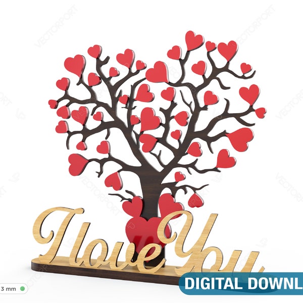 I Love You Heart Tree Wooden Cnc Plywood Vector Plan Diy Digital Download | SVG, DXF, AI |#009|