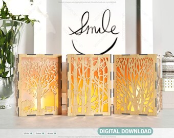 Candle Holder Laser Cut Birch Tree  Lamp wood Tea light Lantern Votive Gift Digital Download | SVG, DXF, AI |#109|