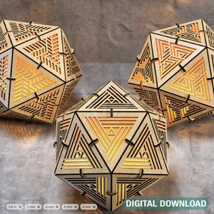 Icosahedron 3 Different Pattern wood triangle shadow lamp Tea Lantern Candle Holder Digital Download SVG |#218|