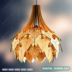 Ivy  leaves Hanging wooden chandelier lamp shade Pendant light template svg laser cut plywood Digital Download | SVG, DXF, AI |#169|