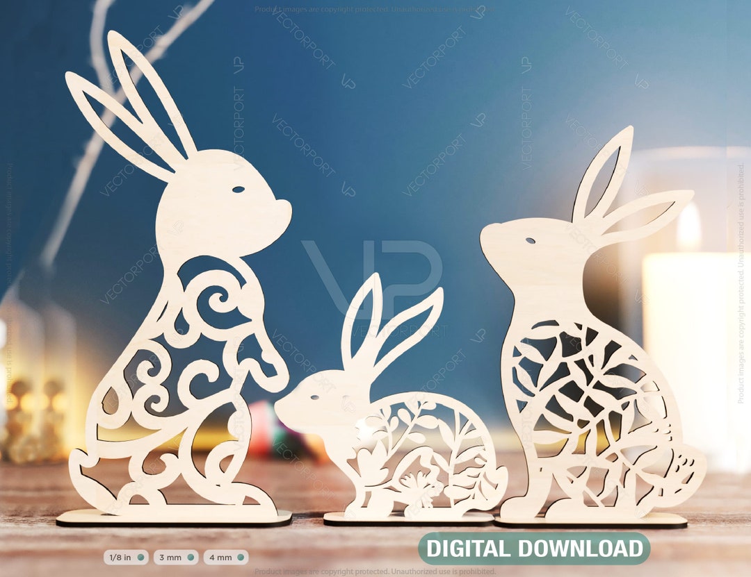 Standing Bunny Easter Ornaments Easter Laser Cut Files Bunny SVG Bundle ...