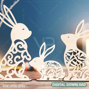 Standing Bunny Easter Ornaments Easter Laser Cut Files Bunny SVG bundle Floral rabbit Digital Download |#181|
