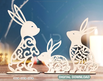 Standing Bunny Easter Ornaments Easter Laser Cut Files Bunny SVG bundle Floral rabbit Digital Download |#181|
