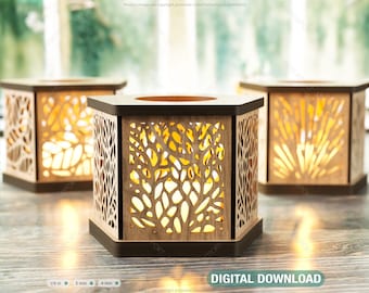 Candle Holder Laser Cut Lamp plywood Tea light Lantern Votive Gift  Wooden table Lamp Lantern Digital Download SVG |#174|