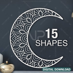 Moon shape Mandala Wall décor Digital Download  | SVG, DXF, AI |#021|