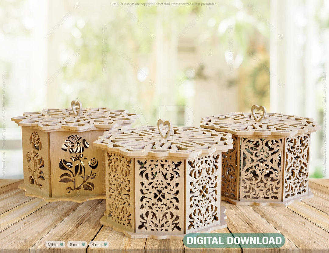 Laser Cut Decorative Wooden Gift Box Laser Cut Jeweler Case Digital ...
