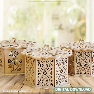 Laser geschnitten dekorative Holz Geschenkbox Laser geschnitten Juwelier Etui Digital Download | SVG, DXF, AI |#037