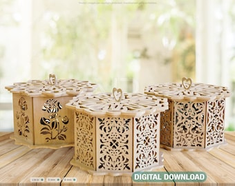 Laser Cut Decorative Wooden Gift box laser cut jeweler case Digital Download | SVG, DXF, AI |#037