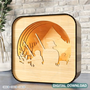 Father’s Day Gift Wooden Led Night Lamp Dad & Son Scene Multilayer Shadowbox Laser Cut Lampshade Table Lamp Digital Download |#211|