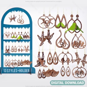 Brinco de pássaro Svg 13 estilos Glowforge Cricut Jewelry Pingentes corte a laser Download digital | SVG, DXF, AI |#069|