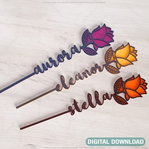 Rose - Laser Cut Out Art Valentine Day Acrylic wood Personalized Flower with name editable Digital Download | SVG, DXF |#114|