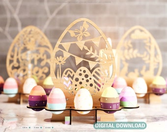 Easter Ornaments Egg Stand SVG bundle Bunny Egg Tray Holder stand Digital Download |#179|