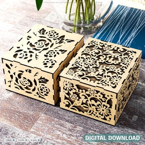 Lasergesneden decoratieve geschenkdoos met bloemenpatroon, opener juwelierdoosje bruiloft bedankje cadeau voor haar Digitale download | #221|