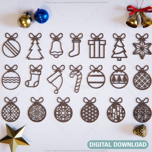 Décorations de Noël, boules d&#39;arbres, décorations artisanales, boules à suspendre, modèles artistiques en papier, téléchargement numérique Cricut Glowforge | SVG, DXF, IA |#086|