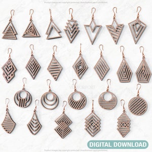 Elegant Geometric Earrings decorative Craft Jewelry Pendants Set laser cut Digital Download | SVG, DXF, AI |#047|