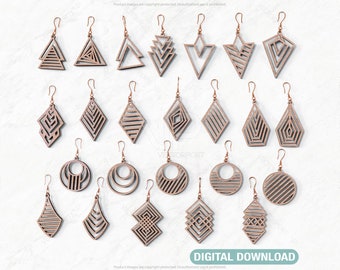 Elegant Geometric Earrings decorative Craft Jewelry Pendants Set laser cut Digital Download | SVG, DXF, AI |#047|