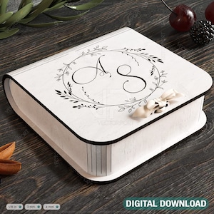 Scatola regalo in legno a forma di libro con lucchetto, scatola porta carte tagliata al laser, scatola portaoggetti in legno, borsa, anello, download digitali / SVG /#226/