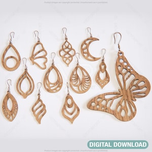 Elegant set med 12 olika hängen och örhängen, laserskuret, digital nedladdning | SVG, DXF, AI |#072|