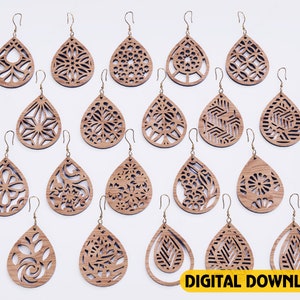 20 Earrings bundle Laser Cut tear drop templates for Women Jewelry Wooden Glowforge Pendants Digital Download | SVG, DXF, AI |#121|