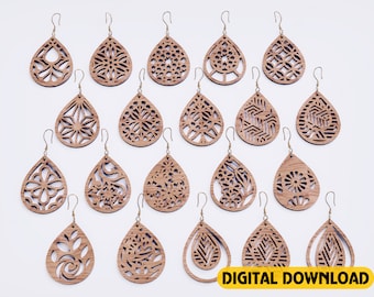 20 Earrings bundle Laser Cut tear drop templates for Women Jewelry Wooden Glowforge Pendants Digital Download | SVG, DXF, AI |#121|