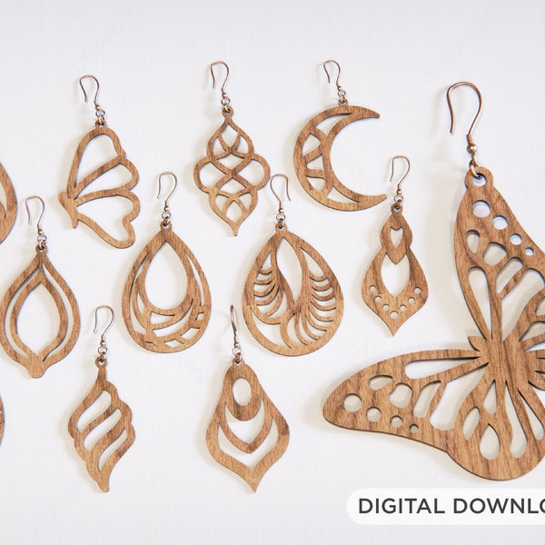 Elégant 12 styles différents Pendentifs Boucles d'oreilles découpées au laser Ensemble Téléchargement numérique | SVG, DXF, IA |#072|