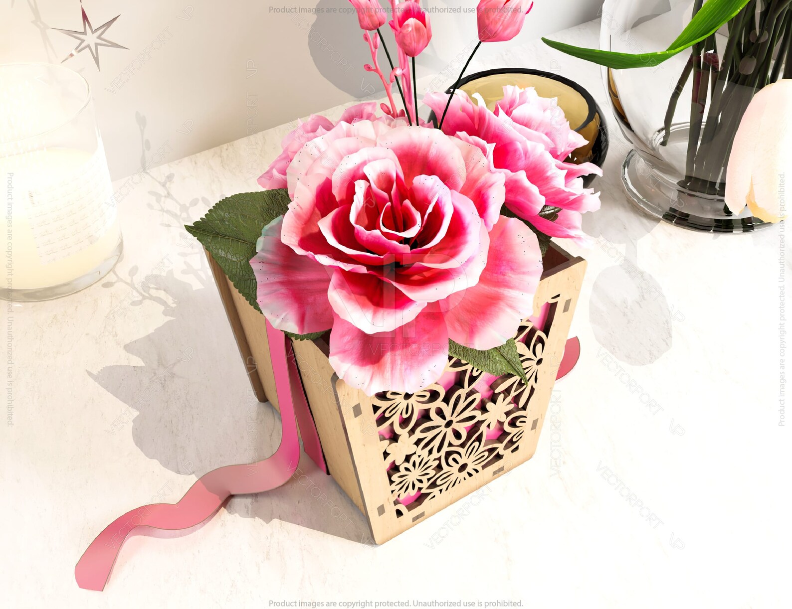 Fowers Box Laser Cut Gift Box Envelope Home Décor Decorative Wedding ...