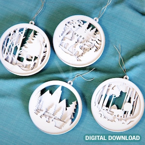 Palline di Natale Decorazioni per l'albero Artigianato Palline da appendere Arte della carta Intaglio del legno Stencil Taglio laser Download digitale / SVG, DXF, AI /#055/