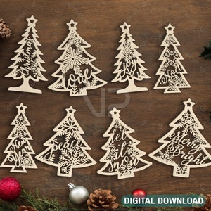 Modelli di taglio laser per appendere l’albero di Natale, decorazioni per l’albero di Natale, Download digitale di Cricut Glowforge, SVG, DXF, AI/#091/