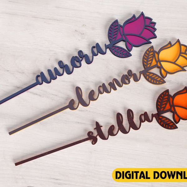 Rose - Laser Cut Out Art Valentine Day Acrylic wood Personalized Flower with name editable Digital Download | SVG, DXF |#114|