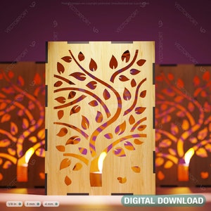 Tree Leaves Candle Holder Laser Cut Lamp wood Tea light Lantern Votive Gift Digital Download SVG |#149|