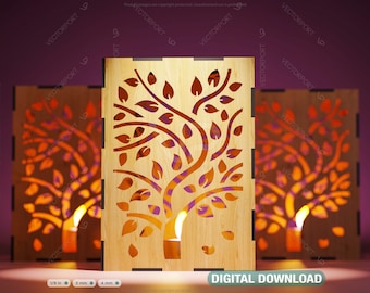 Tree Leaves Candle Holder Laser Cut Lamp wood Tea light Lantern Votive Gift Digital Download SVG |#149|
