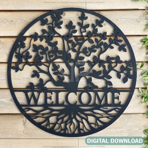 Árbol redondo con hojas Split Monogram Nombre Signo Carta Descarga digital / SVG, DXF, AI /#033/