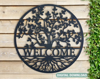 Round Tree with leaves Split Monogram Name Sign Letter Digital Download | SVG, DXF, AI |#033|
