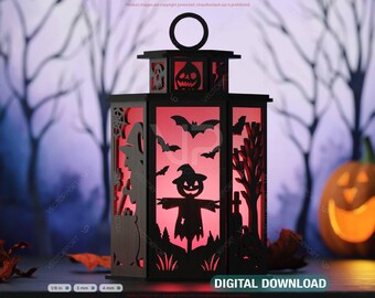 Nawiedzony dom, lampion na podgrzewacze na Halloween w formacie SVG – straszliwe duchy i nietoperze, świecznik, pobieranie cyfrowe |#251|
