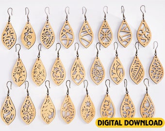 Earrings bundle Laser Cut tear drop templates for Women Jewelry Wooden 24 style templates Pendants Digital Download | SVG, DXF, AI |#138|