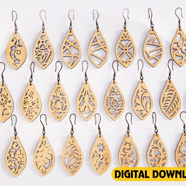 Earrings bundle Laser Cut tear drop templates for Women Jewelry Wooden 24 style templates Pendants Digital Download | SVG, DXF, AI |#138|