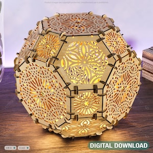 Hexahedron Sphere Tea light Lamp Candle holder Plywood table lamp laser cut files Digital Download | SVG, DXF, AI |#134|